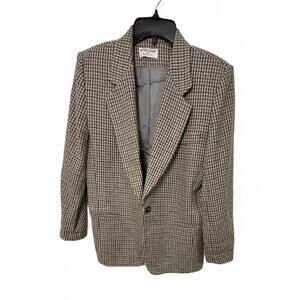 Alfred Dunner Vintage Houndstooth Wool Blazer Sz 10 Brown Black Academia Preppy
